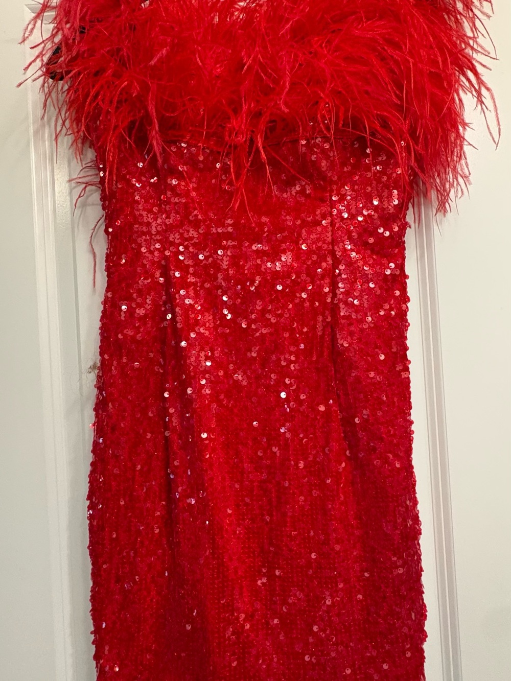 Red Sequin Feathered Party Dress for Kids